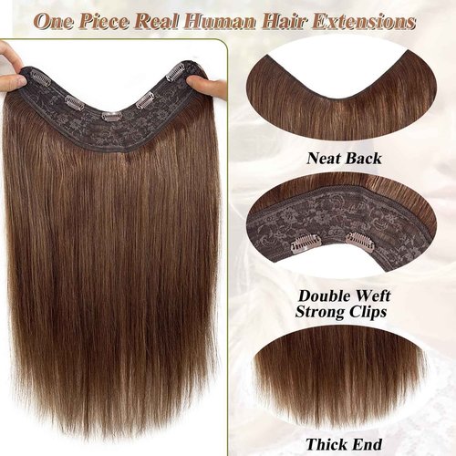 Benafee Brown One Piece Clip in Hair Extensions Real Human 100 Gram 22 Inch Full Head Seamless Double Weft ins No Shedding, 3.5274 Ounce