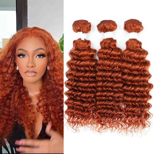 Deep Wave Human Hair Ginger Orange Color Brazilian Virgin Bundles 12 14 16 Inch 3 Bundles #350 Burnt Orange Curly Weave Hair Extension