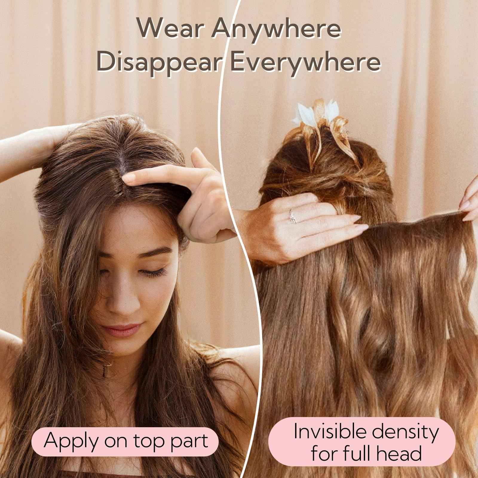 HOTBANANA Invisi Edge Clip in Hair Extensions, 14inch 120g Injected Seamless Clip in Extensions 7Pcs Balayage Dark Brown Mixed Chestnut Brown Real Human Hair PU Hair Extensions