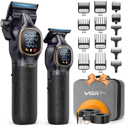 VGRPRO Professional Hair Clippers for Men, Professional Barber Clippers and Trimmer Set, Cordless Hair Clippers for Hair Cutting with Package Case, Powerful 9000 PRM Rechargable Electric (Black)