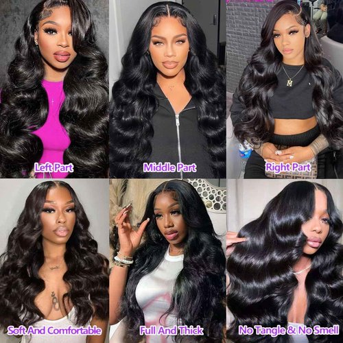 BigBeauty Body Wave Lace Front Wigs Human Hair 13x4 HD Lace Frontal Body Wave Human Hair Wig for Women 180% Density Brazilian Virgin Hair Pre Plucked Glueless Body Wave Wig Natural Black 28inch