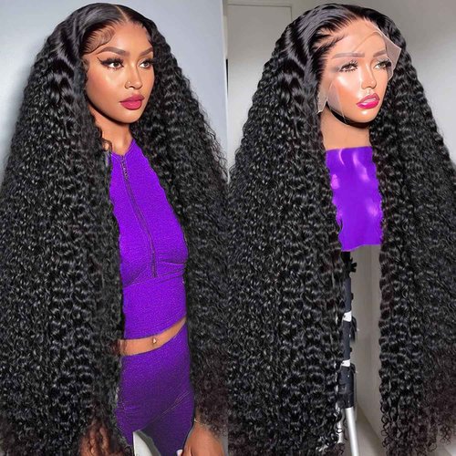 COLORSUPIDOL 32 Inch Deep Wave Lace Front Wigs Human Hair 200 Density 13x4 HD Transparent Lace Frontal Wigs Human Hair Pre Plucked Deep Curly Glueless Wigs for Black Women Natural Color
