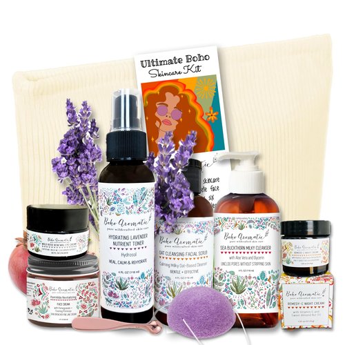Natural Skincare Gift Set for Women – Hydrating Face Cleanser, Moisturizer & Eye Cream – Clean Beauty Facial Kit with Botanical Ingredients – Perfect Self Care or Christmas Gift by Boho Aromatic