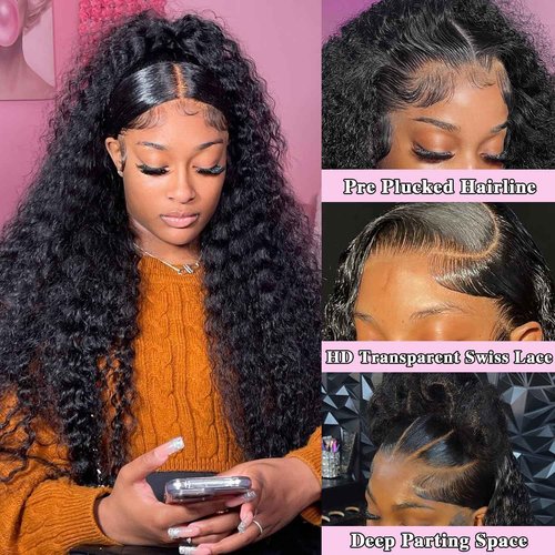 BWDWST Deep Wave Lace Front Wig Human Hair 13x6 HD Lace Front Wigs Human Hair Pre Plucked 200 Density Deep Curly Human Hair Wigs with Baby Hair 20 Inch