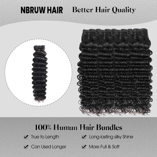 12A Indian Raw Bundles Human Hair 12 14 16 18 Inch Deep Wave Human Hair Bundles,100% Unprocessed Virgin Deals Real Human Hair Extensions,Natural Black Sew In Quick Weave Deep Wave Bundles for Women