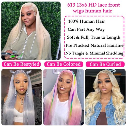 NICILK 613 13x6 Lace Front Wig Human Hair 20 Inch 200 Density Straight Lace Frontal Wig Pre Plucked With Baby Hair