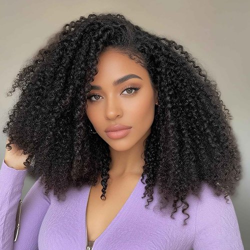 MIMOSHOU Kinky Curly Half Wig Human Hair 16Inch 250% Density 3 In 1 Seamless Flip Over Half Wigs for Women Wear and Go Glueless Headband Wig Human Hair Drawstring Beginner Friendly