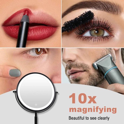 TUSHENGTU 9" Black Magnifying Vanity Mirror - Height Adjustable, Rechargeable, 360 Double Sided with 3 Color Lights