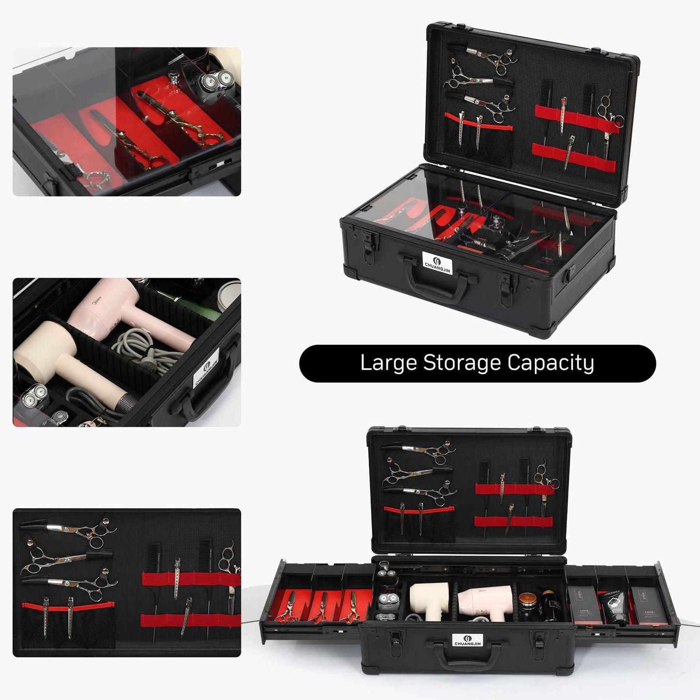 Large Barber Carrying Case, Hairdresser Tool Box Organizer Traveling Case, Portable Travel Barber Suitcase for Hair Stylist Pet Groomer Beauty Salon Makeup Artist