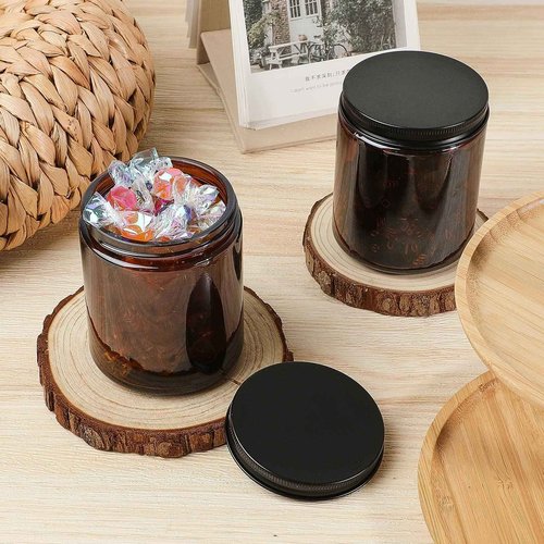 Lallisa 72 Pcs 8 oz Amber Glass Jars with Black Lids Round Glass Cosmetic Jars with Lids Empty Amber Containers Refillable Food Storage Containers for Spice Powder Liquid Sample Makeup