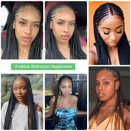 Youthfee 13x8 HD Lace Front Cornrow Braided Wigs for Women Braided Wig with Baby Hair Black Middle Parted Box Braid Wig Premium Synthetic 36 Inch