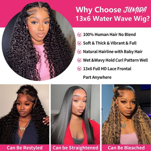 HCHHCH 13x6 Full Lace Frontal Wig Water Wave Virgin Human Hair Wigs 200% 18 Inch Deep Wave 13x6 HD Full Lace Frontal Wigs For Black Women Wet and Wavy Wig