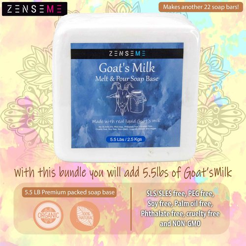 ZenseMe Bundle of Soap Making Kit with 5.5 LB Goats Milk | DIY Bundle, Melt and Pour Organic Natural Supplies for Adults, Beginners