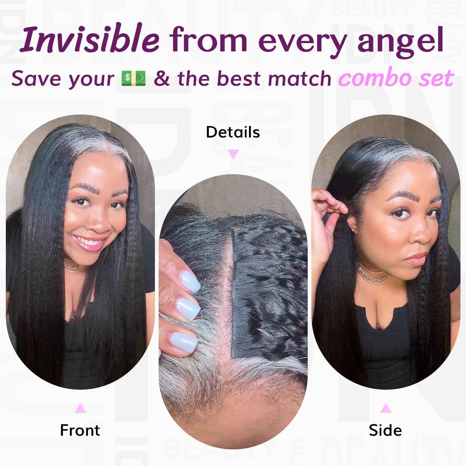 IDN BEAUTY 5+2 Invisi Edge Seamless Clip in Hair Extensions Human Hair Combo Pack, Kinky Straight 14 Inch 110g 5pcs Invisible Edge and 2pcs Seamless Clip ins for Black Women Natural Black No Leave Out