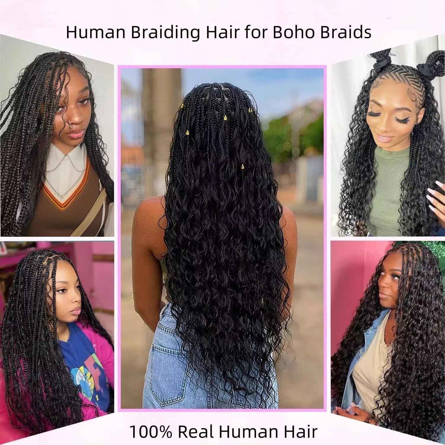 Human Braiding Hair 3 Bundle 150g Deep Wave Bulk Human Hair for Braiding No Weft 12A Brazilian Virgin Curly Human Hair Extensions for Boho Braids (Deep Wave-1B, 16/150g)