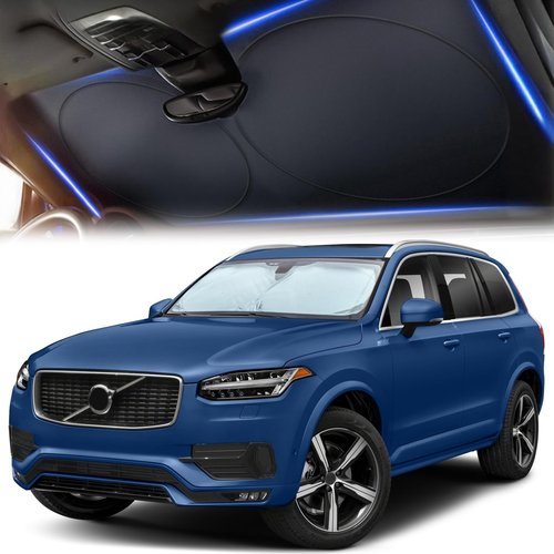 Windshield Sun Shade for Car, SUV & Truck – Patented Design Blocks 99% UV Rays & Heat | 240T Reflective Polyester Sunshade with Storage Bag | Keeps Vehicle Interior Cool | Universal Fit (64" x 33.5")
