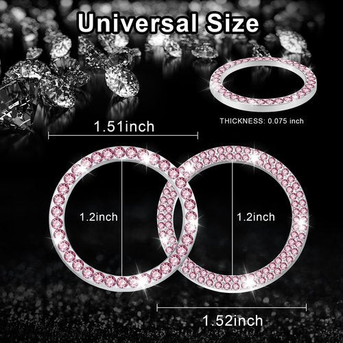 LivTee 2 PCS Crystal Combinatorial Rhinestone Car Engine Start Decoration Ring, Push to Start Button Cover Sticker, Bling Car Interior Accessories for Women, Automotive Decals, Pink