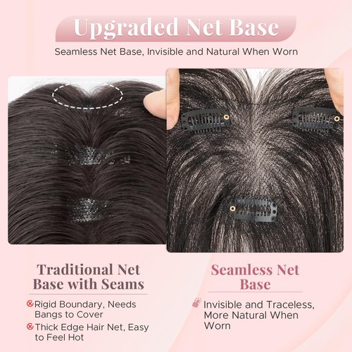 SEGOHAIR Women's Clip In Human Hair Topper, with 360° 3D Cover Air Bangs - for Thinning Hair, Straight, 11 Inch, Medium Brown, 9x12 CM Upgraded Seamless Silk Base, Lightweight, Breathable