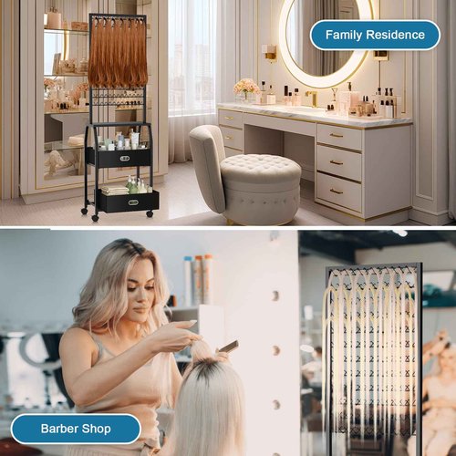 Portable Braiding Hair Rack with Wheels & Storage Drawers,2-Sided 288 Pegs,Hair Extension Holder Hanger for Braiding Hair Separator Stand Display,Hair Rack with Stylist Hair braiding Tools (Black)