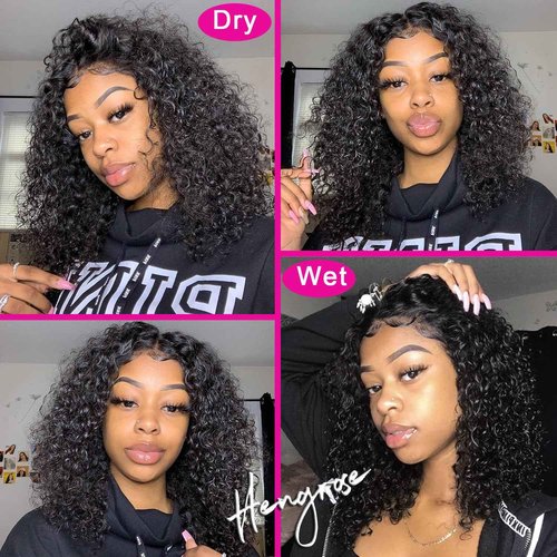 HENGROSE 5x8 Bob Wig Human Hair Glueless Wigs Human Hair Pre Plucked Pre Cut Deep Wave HD Lace Closure Wigs Human Hair 210% Density Wear And Go Glueless Wig (14inch)