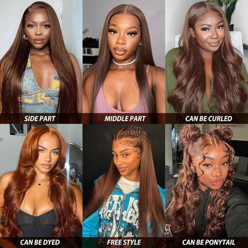 Cypha 28 Inch Chocolate Brown Lace Front Wigs Human Hair Pre Plucked 13x6 Straight Lace Front Wigs Human Hair 180% Density Colored #4 Light Brown Glueless Wig HD Lace Frontal Wigs for Women