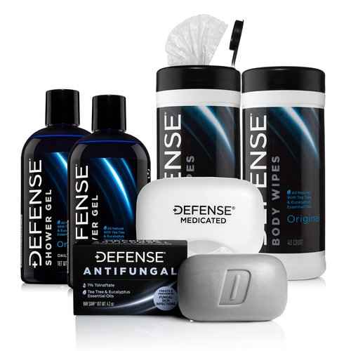 Defense Soap Antifungal Medicated Bar Soap, Tea Tree Body Wipes (40 Count) 2 Pack, & Body Wash 12 oz 2 Pack - Natural Shower Gel