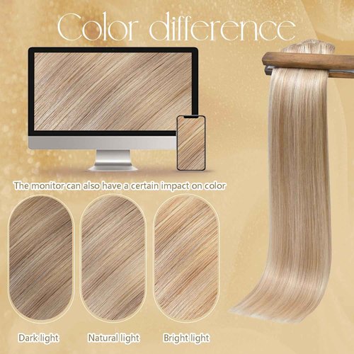Blonde Hair Extensions Real Human Hair 20 Inches 100g Golden Blonde Highlights Human Hair Extensions Clip Ins Straight Soft #16/22 7pcs