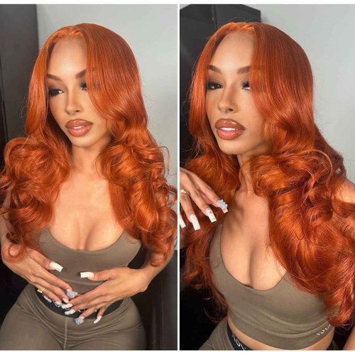 HERMOUS 12A Ginger Bundles With Closure Body Wave Human Hair, Soft And Shed-Free Colored #350 Copper Orange 3 Bundles Human Virgin Hair With 4x4 HD Lace Closure Pre Plucked 10 12 14+10 IN Wavy Weave