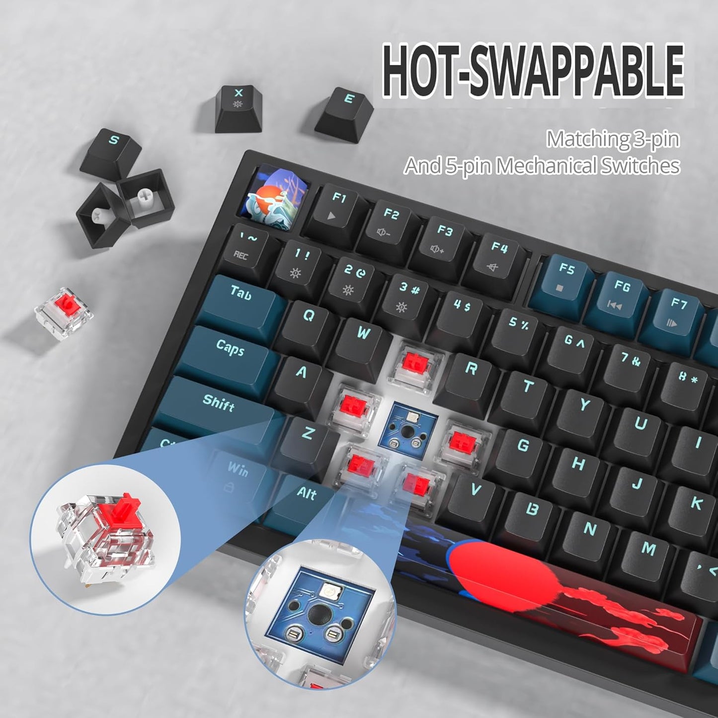 75% TKL Wired Mechanical Keyboard,RGB Backlit Gasket Mount 82 Key Hot Swappable Custom Linear Red Switch Gaming Keyboard with Volume Knob & PBT Keycaps (82 Shoko)
