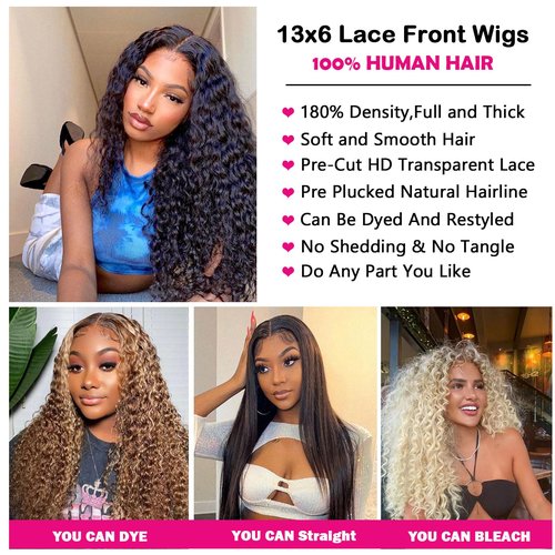 ManeMajesty 13x6 Lace Front Wigs Human Hair Glueless Wear and Go Deep Wave Wig Pre Plucked Pre Cut HD Lace Frontal Wig with Baby Hair For Black Women 16 Inch Natural Color