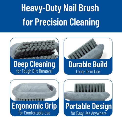 SPARTA Nail Scrub Brush Commercial-Grade, Heavy-Duty Hand and Fingernail Brush with Stiff Bristles for Gardeners, Mechanics, And Foodservice Personnel, Plastic, 5 Inches, Gray, (Pack of 12)