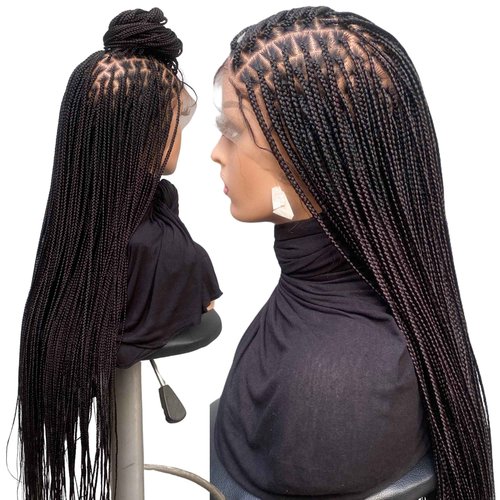 SIREZDOEL 30" Knotless Braided Wigs For Black Women On Single Swiss Full Lace Wig With Baby Hairs Glueless Knotless Box Braid Wig Synthetic Handmade Long Braid Wig (NATURAL BLACK COLOR 2)