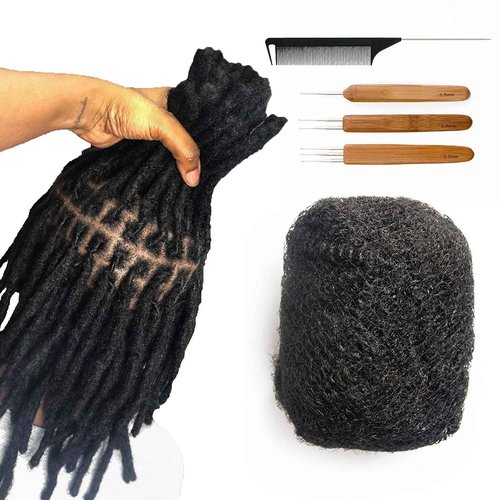FAMILOCS Tight Afro Kinky Bulk 100% Human Hair for Dreadlock Extensions, Locs Repair, Twists and Braids - 3 Bundles/Package (16 Inch, Natural Black)