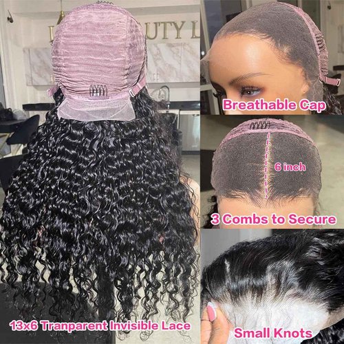 Bling Hair Princess 20 Inch Deep Wave Lace Front Wigs Human Hair 200 Density 13x6 Transparent Lace Frontal Wigs Human Hair Pre Plucked Deep Curly Human Hair Wig