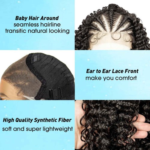 A ANYTIME Synthetic Lace Front Braided Wigs with Baby Hair for Black Women 16 Inches Knotless Box Braided Hair Wigs Curly Bob Braided Lace Wigs（2#）
