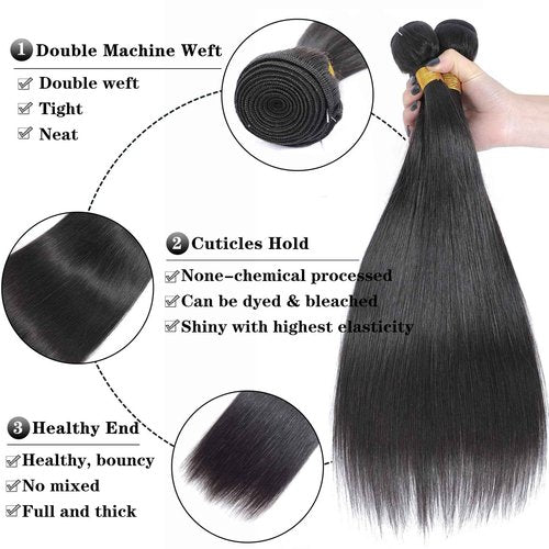 Straight Bundles Human Hair 32 Inch One Bundles 10A Brazilian Bundles Human Hair 100% Unprocessed Virgin Remy Hair Natural Black Bundles Weave Hair Extensions for Black Women Double Machin Weft