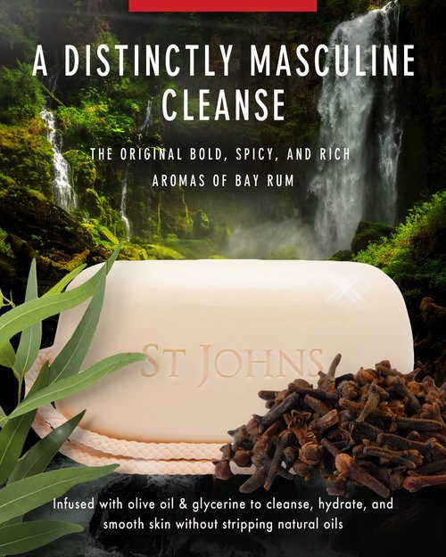 St. John Bay Rum Soap On A Rope | USA Made, Triple-milled Mens Soap Bar | Hydrating Bar Soap for Men with Olive Oil & Glycerine | Luxury Body Soap Bar for men | (7 oz Bar- 6 Pack)