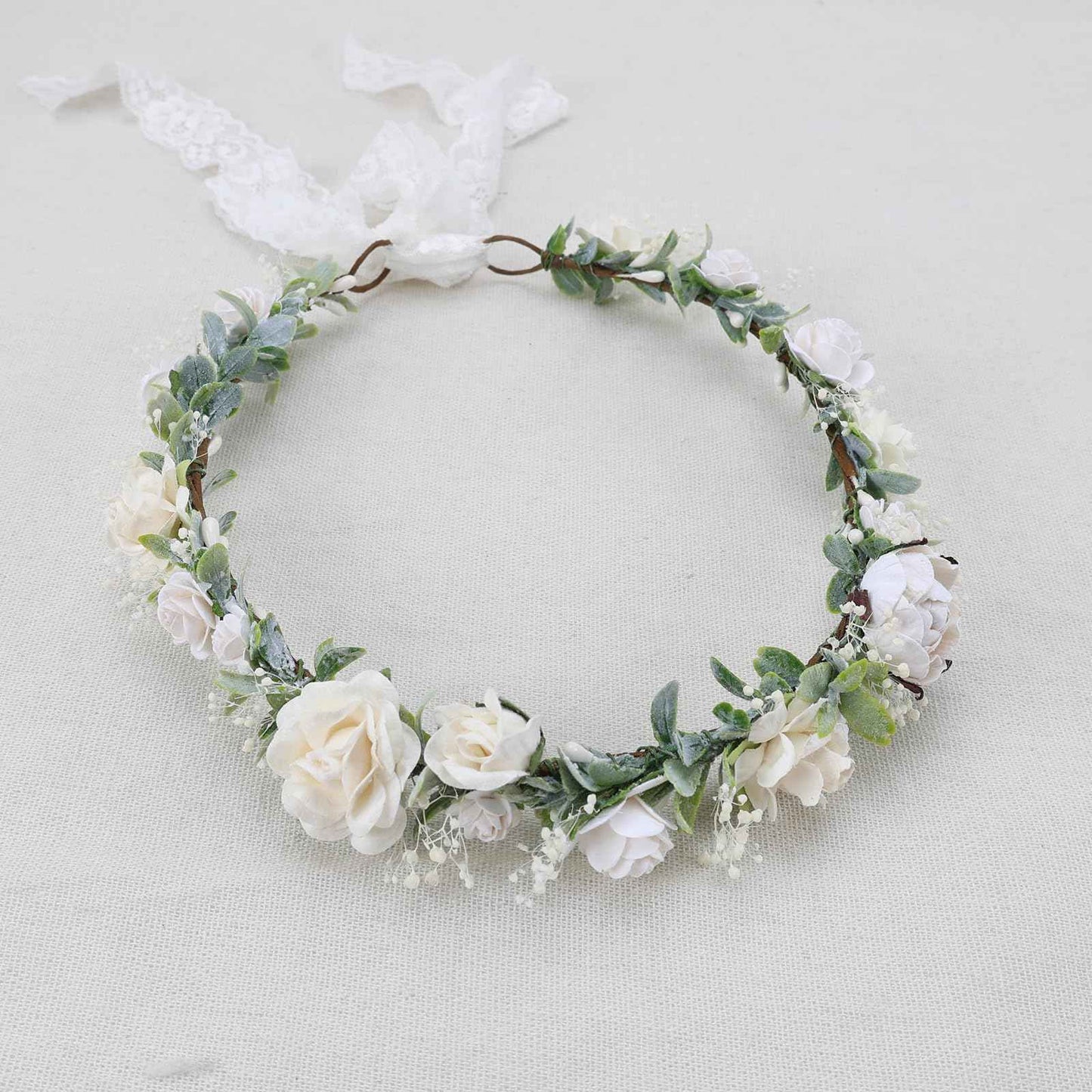 PoshMyra Greenery Flower Crown for Girls White Floral Holo Hair Headpiece bride Wreath Bridemaid Crown Rustic Wedding Women Garland Photo Prop Headband for Adult