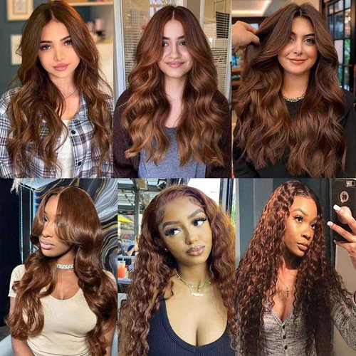 #30 Light Brown Bundles Human Hair Body Wave Bundles 26 28 30 Inch Brown Body Wave Bundle Human Hair Extensions Double Weft Unprocessed Brazilian Virgin Hair 3 Bundle 50 Grams Per Bundle