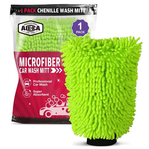 AIDEA Car Wash Mitt Microfiber, 1PK-Scratch-Free& Lint-Free, Premium Chenille Microfiber Mitt Car Wash Brush-Green Regular Size (7.12''X10.14'')