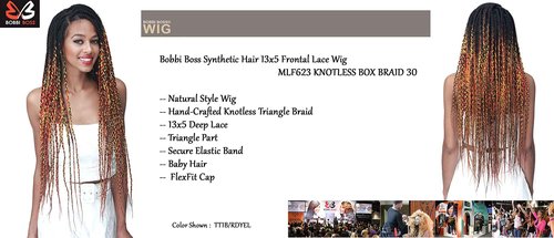 Bobbi Boss Synthetic Hair 13x5 Frontal Lace Wig - MLF623 KNOTLESS BOX BRAID 30, Natural Style Wig, Hand-Crafted Knotless Triangle Braid (1)