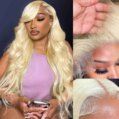 JIEDAOKOU 613 Lace Front Wig Human Hair Blonde Wig Human Hair Body Wave 13x6 HD Transparent Lace Front Wigs Pre Plucked 613 HD Lace Frontal Wigs 24 Inch 200 Density with Baby hair