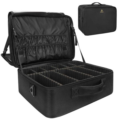 MONSITNA Extra Large Makeup Case 17 Inch Super Large Capacity Travel Makeup Train Case Professional Makeup Artist Case Nail Polish Organizer Storage Box with Two Adjustable Shoulder Strap (Black)