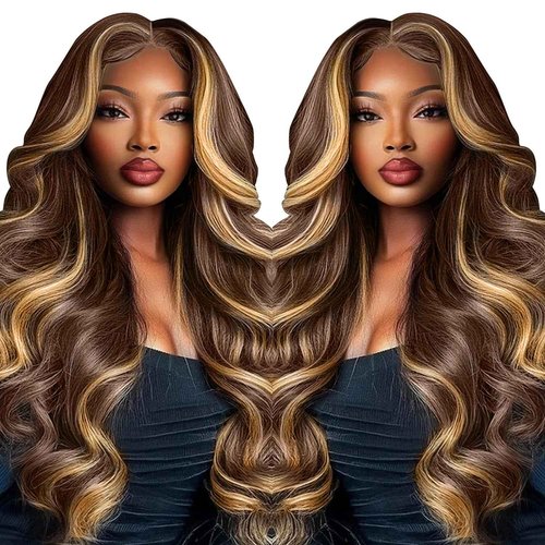 LZGYE 28 Inch Ombre Lace Front Wig Human Hair 220% Density 4/27 Highlight Wig Human Hair Pre Everything 7x5 Highlight Body Wave Wigs Balayage Glueless Wig Blonde Highlight Wig For Women