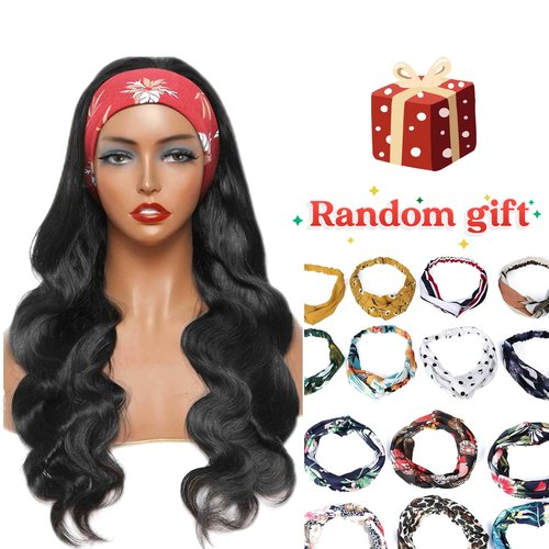 Comfair Headband Wig Human Hair Body Wave 22 Inch Glueless No Sew Headband Wig 100% Brazilian Virgin Hair 180% Dencity Wear and Go Headband Wigs for Black Women Natural Color Beginner Friendly