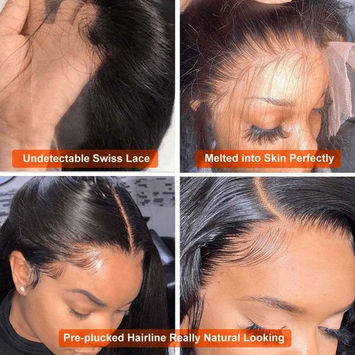 Hoisali Body Wave HD Lace Front Wigs Human Hair Pre Plucked 220% Density 13x6 Lace Front Wigs Human Hair Glueless Frontal Wigs Human Hair Pre Plucked Bleached Knots with Baby Natural Color 26 Inch