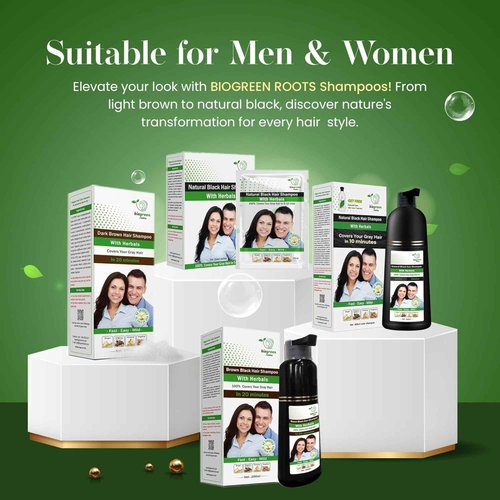 BIOGREEN ROOTS Ammonia-Free & Paraben Free Herbal Hair Shampoo - Hair Dye Shampoo for Women & Men - Natural Color & Herbal Nourishment - No Stain on Skin - Natural Black (100 sachets x 25 ml)