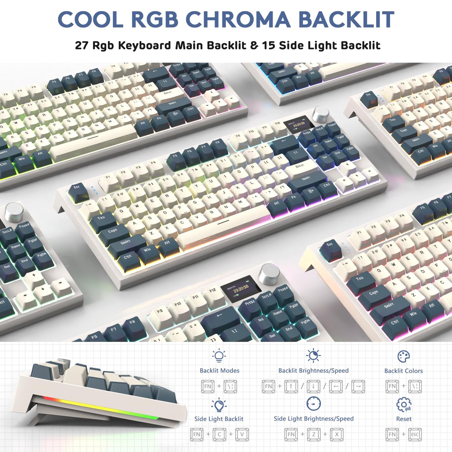 RK86 RGB 75% Wireless Gasket Mechanical Keyboard,Triple Mode Bluetooth5.0/2.4G/USB-C 82 Keys Hot Swappable Gaming Keyboard 4000 mAH Battery w/Knob & 1.2'' HD OLED Display,Custom Linear Switches