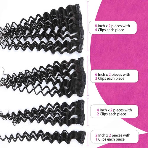 Curly Clip in Hair Extensions Real Human Hair 18inch 120g Invisible & Seamless 100% Brazilian Remy Human Extension Deep Wave Clip ins Extensions Double Weft 8 PCS with 20 Clips Natural Black