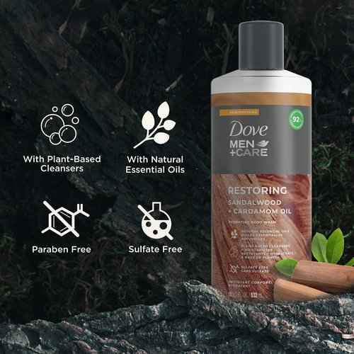 Dove Men Body Wash Sandalwood+Cardamom and Eucalyptus+Cedar Oils Cleansers 4 Count 18 oz